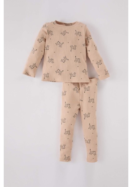Kız Bebek Pijama Takımı Desenli Bisiklet Yaka Uzun Kollu Fitilli Kaşkorse Üst Uzun Kollu Alt D7169A524WN