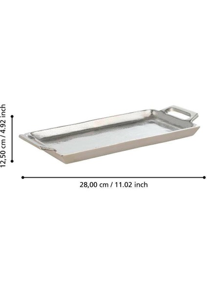 427009 "Savant" Dekoratif Nikel Metal Tepsi 28,5cm Uzunluğunda 12,5cm Genişliğinde fiyatları