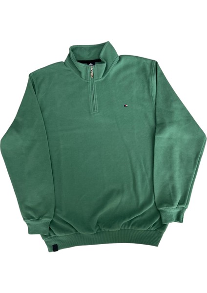 Unisex Normal Beden Dik Yaka Yarım Fermuarlı Sweatshirt