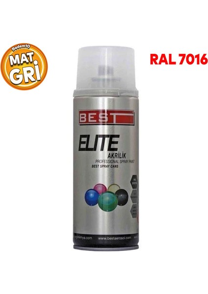 Elite Akrilik Sprey Boya 400 ml Mat Gri Antasit Gri RAL7016