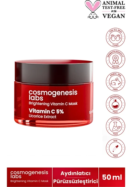 Cosmogenesis Labs Aydınlatıcı C Vitamini Maske 50ML Cilt Besleyici ve Nemlendirici Etkili Anında Esneklik Antioksidan