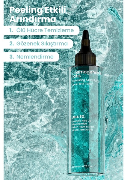 Cosmogenesis Labs Peeling Etkili Aha+Bha Tonik Toner 200ML Cilt Onarıcı