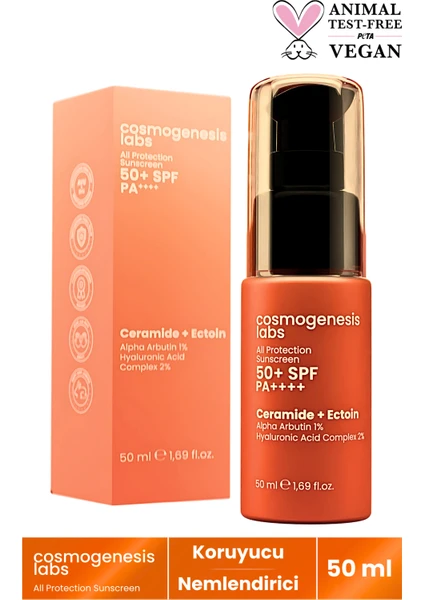 Cosmogenesis Labs Yüksek Koruma 50+ Spf Yüz ve Vücut Güneş Kremi Vegan Kore Filtre Nemlendirici Leke Karşıtı 50 ml