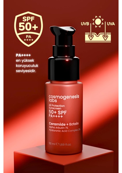 Yüksek Koruma 50+ Spf Yüz ve Vücut Güneş Kremi Vegan Kore Filtre Nemlendirici Leke Karşıtı 50 ml