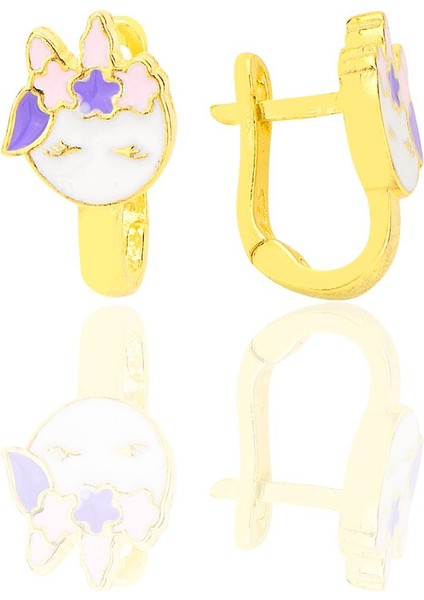 Gümüş Altın Yaldızlı Mineli Pembe Rüya Çocuk Küpesi SGTL12580GOLD