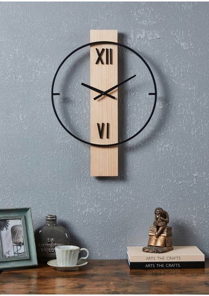 425512 "yamatsurı" Siyah, Doğal Ahşap Metal Saat 56CM Yüksekliğinde 40CM Uzunluğunda