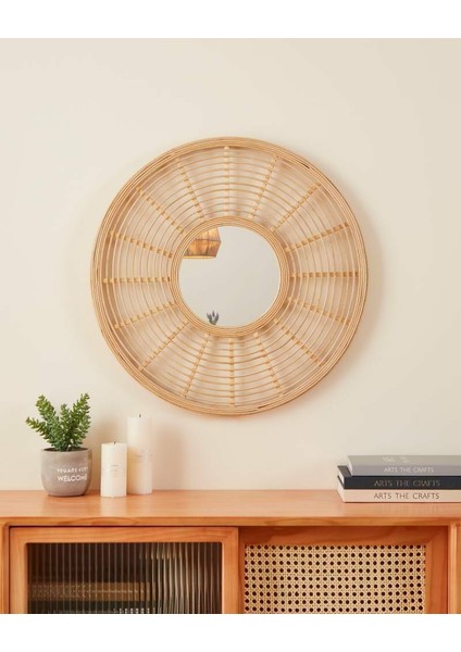 425029 "mıtsuke" Doğal Ahşap Dekoratif Ayna 55CM Çapında