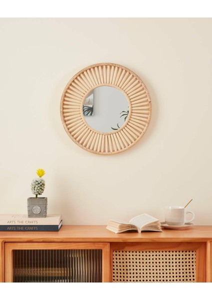 425037 "mıtsuke" Doğal Ahşap Dekoratif Ayna 40CM Çapında