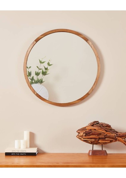 425038 "banı" Kahverengi Ahşap Dekoratif Ayna 70CM Çapında
