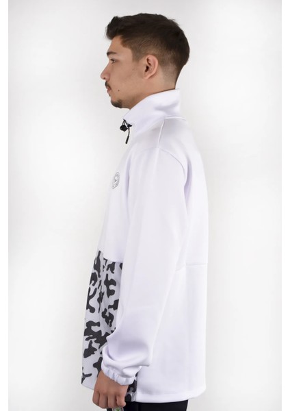 Beyaz Kamuflaj Desenli Polyester Sweatshırt