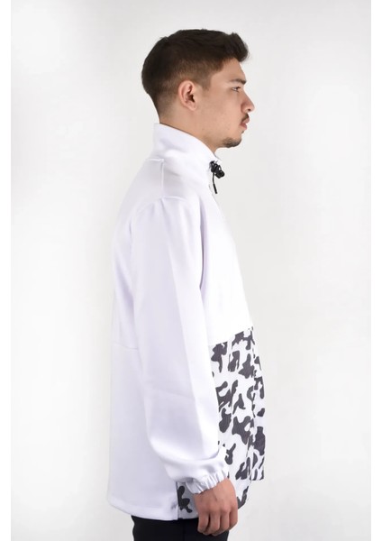 Beyaz Kamuflaj Desenli Polyester Sweatshırt