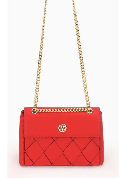 Kırmızı Baklava Desen Zincirli Omuz Çantası