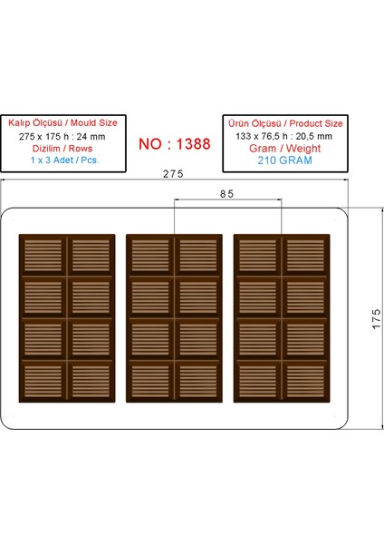 210 Gr. Tablet Çikolata Kalıbı - 1388 | Dubai Çikolata Kalıbı indirimleri