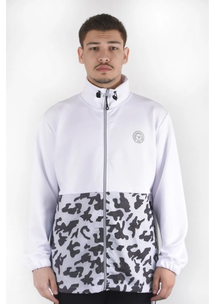 Beyaz Kamuflaj Desenli Polyester Sweatshırt