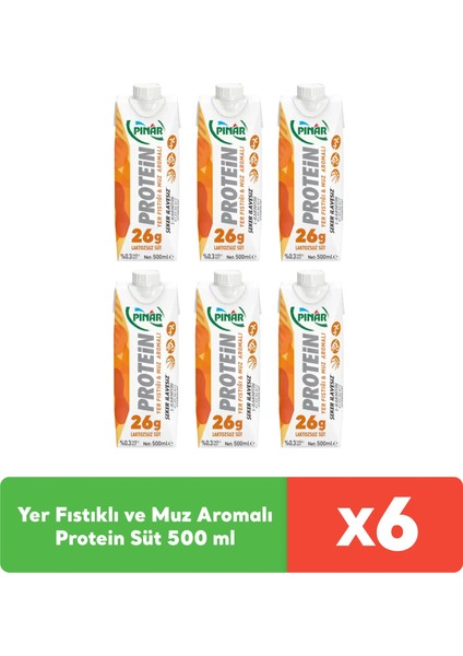 Yer Fıstıklı ve Muz Aromalı Protein Süt 500 ml x 6 Adet