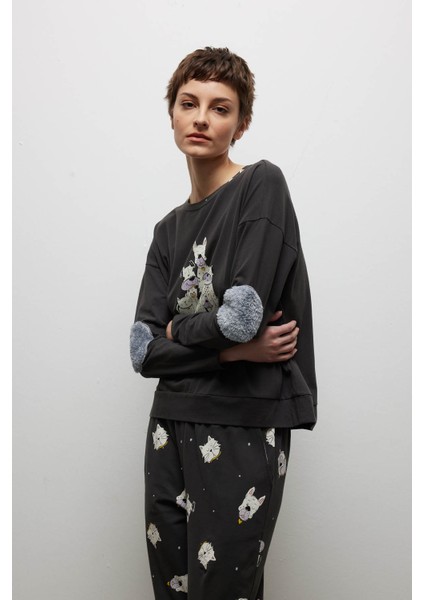 Kadın Pamuklu Uzun Kollu Pijama Üstü