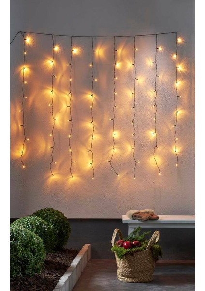 410828 "Golden Warm Whıte" 80 Ledli Dekoratif Aydınlatma 130cm Yüksekliğinde 130cm Uzunluğunda 2000k Perde Aydınlatma