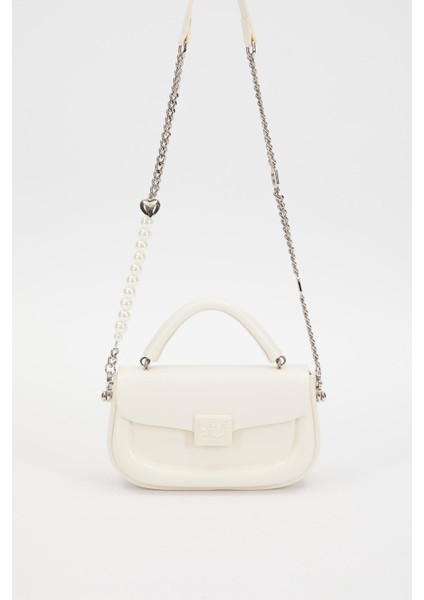 Beyaz İnci Askılı Omuz Çantası