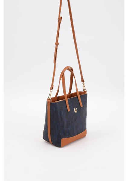 Lacivert - Camel Hasır Desen El Çantası fiyatları