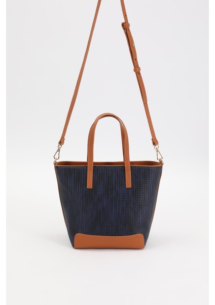 Lacivert - Camel Hasır Desen El Çantası fırsatları