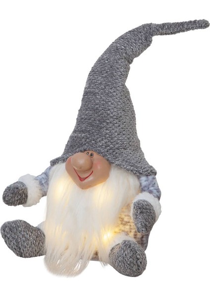 411472 "Joylıght" Led Plastik Tekstil Kumaş Gri-Beyaz 34cm Yüksekliğinde Cüce