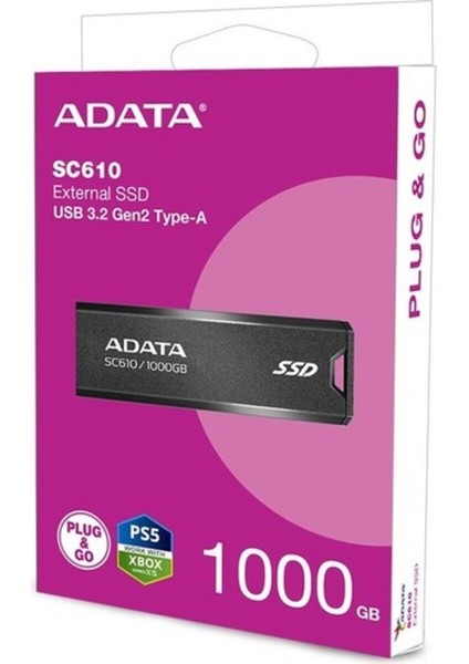 1tb Harici SSD Usb3.2 Gen2 Maksimum 550/500MBPS   SC610-1000G-CBK/RD