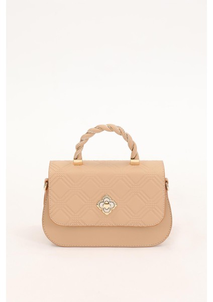 Nude Kabartma Desenli El Çantası