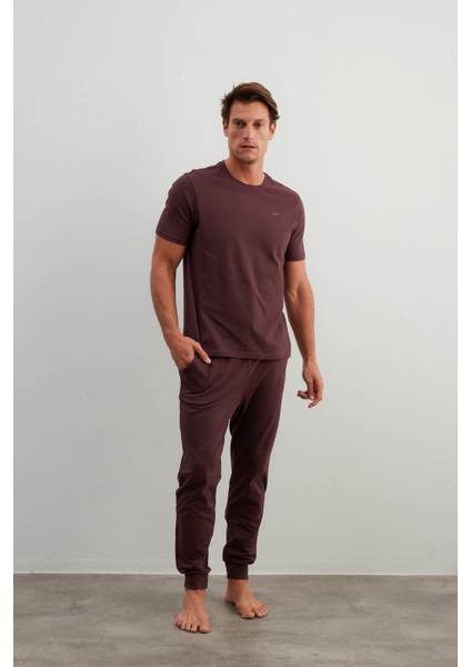 Erkek Pamuklu Kısa Kollu Uzun Pijama Takımı