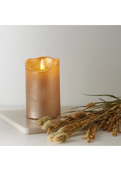411499 "Flamme Rustıc" Led Mum Gold 12,5cm Yüksekliğinde 7,5cm Çapında