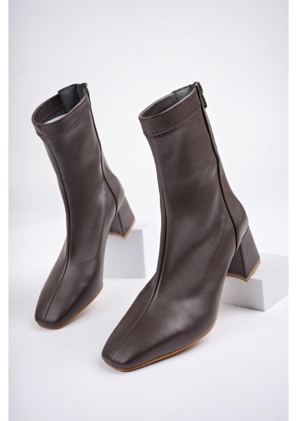 Sasha Garantili Küt Burun Arkadan Fermuarlı Kadın Topuklu Bot modelleri