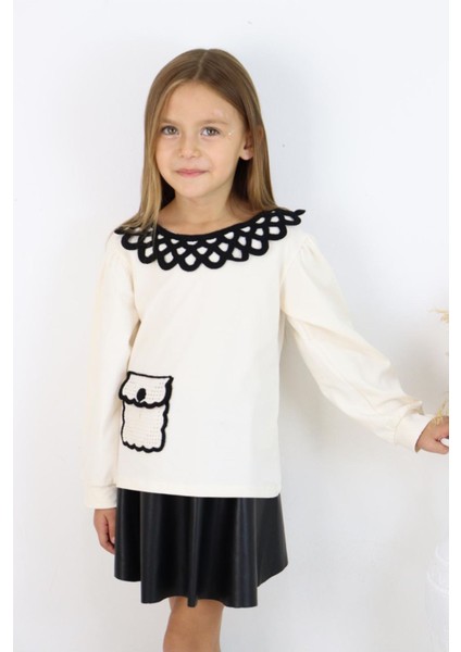 (2-6 Yaş) Yaka Cep Detay Kız Çocuk 2 li takım - Siyah