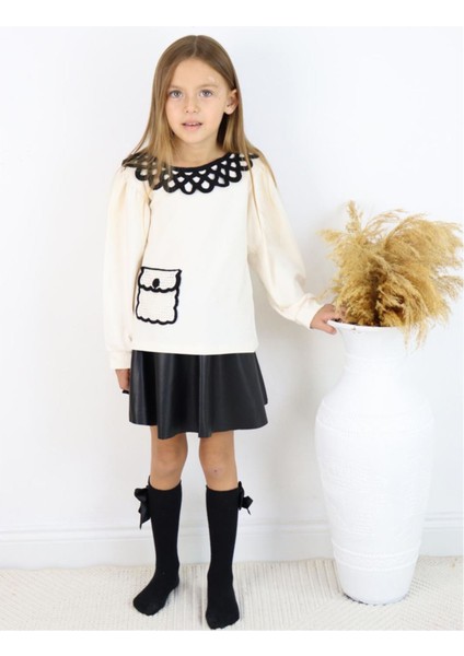 (2-6 Yaş) Yaka Cep Detay Kız Çocuk 2 li takım - Siyah fırsatları
