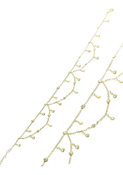 Gümüş Altın Yaldızlı Zirkon Taşlı Prenses Model Halhal SGTL12578GOLD