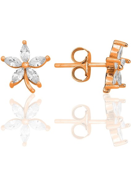 Gümüş Rose Mekik Kesim Zirkon Taşlı Lotus Küpe SGTL12336ROSE