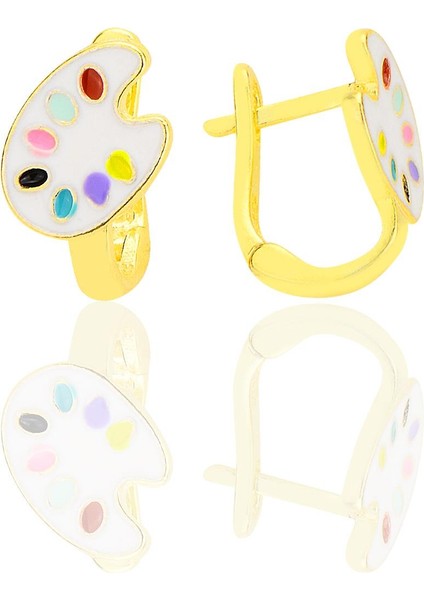 Gümüş Altın Yaldızlı Palet Modeli Mineli Minik Sanatçı Çocuk Küpesi SGTL12581GOLD