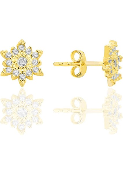 Gümüş Altın Yaldızlı Zirkon Taşlı Mini Kar Tanesi Küpe SGTL12588GOLD