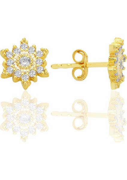 Gümüş Altın Yaldızlı Zirkon Taşlı Mini Kar Tanesi Küpe SGTL12588GOLD fiyatları