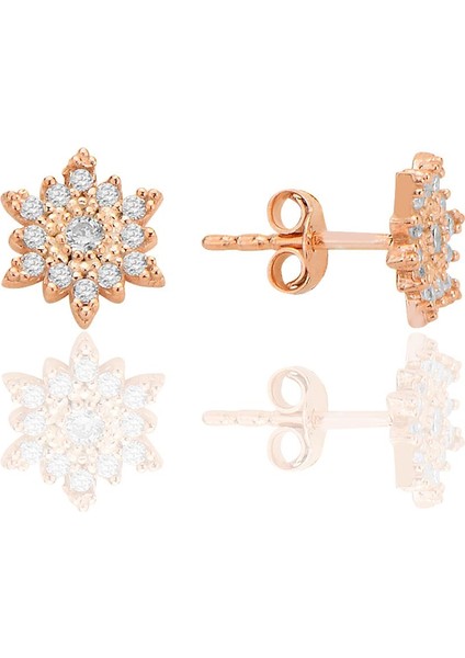 Gümüş Rose Zirkon Taşlı Mini Kar Tanesi Küpe SGTL12588ROSE