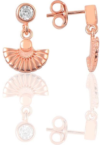 Gümüş Rose Zirkon Taşlı Meltem Midye Küpe SGTL12618ROSE