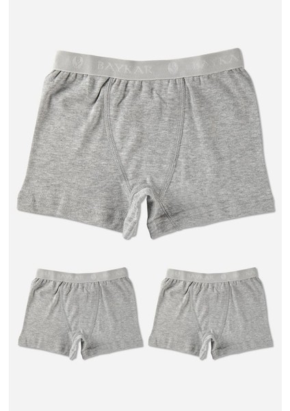 Erkek Çocuk Pamuklu Düz Boxer 3'lü Set 3310 Gri Melanj