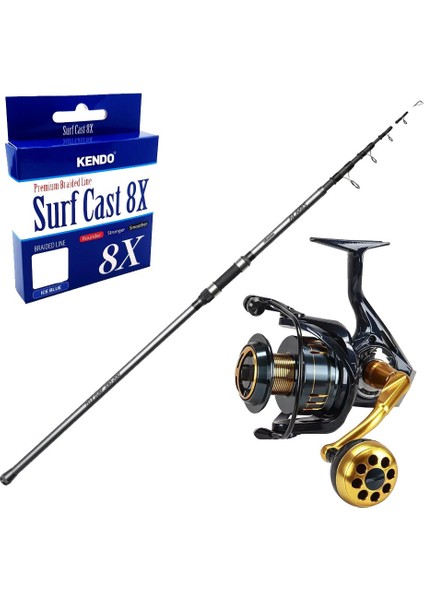 Yekoutdoor Surf Olta Seti Okuma Alaris Tele Surf 420 cm 100-200 gr Surf Kamışı&okuma Salina SA-6000HA Blue 6+1bb Olta Makinesi