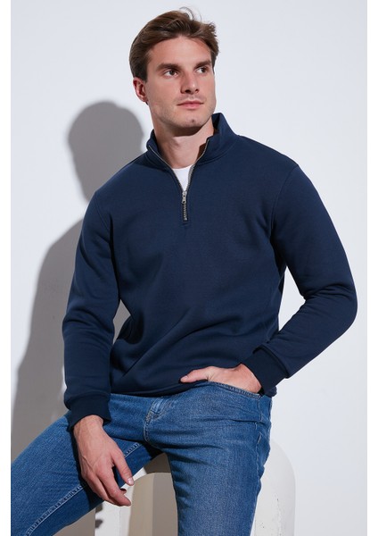 Pamuklu Regular Fit Yarım Fermuarlı Dik Yaka Sweat Erkek Sweat 59052592