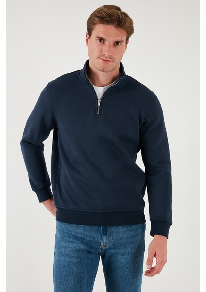 Pamuklu Regular Fit Yarım Fermuarlı Dik Yaka Sweat Erkek Sweat 59052592 fırsatları