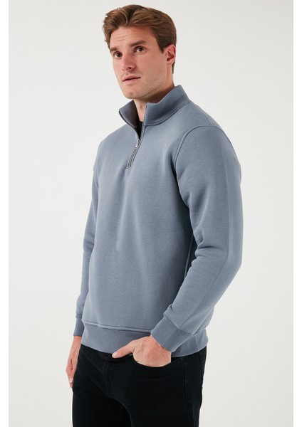 Pamuklu Regular Fit Yarım Fermuarlı Dik Yaka Sweat Erkek Sweat 59052592 fırsatları