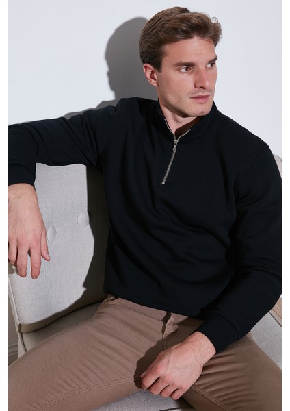 Pamuklu Regular Fit Yarım Fermuarlı Dik Yaka Sweat Erkek Sweat 59052592