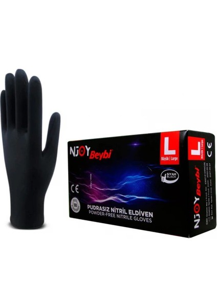 Pudrasız Siyah Nitril Eldiven 100'LÜ -Large