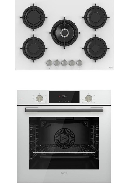 2'li Beyaz Cam Ankastre Set Flowart QMS63CB Turbolu - RS036 Woklu 75CM Ocak