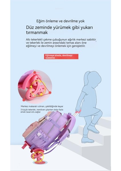 Love Home Çocuk Arabası Okul Ortaokul Öğrencileri Büyük Kapasiteli Sırt Tekerlekli Çanta (Yurt Dışından)