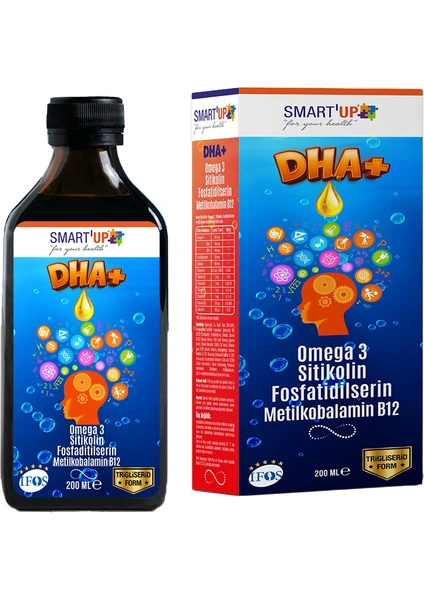 SMART UP Sitikolin Dha Omega 3 ve Fosfatidilserin iceren Balık Yağı B12 200 Ml Şurup