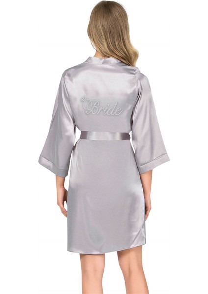 Gri Kısa Saten Bride Sabahlık